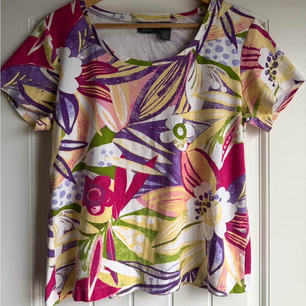 Chico's Multicolor Floral Short Sleeve Top
